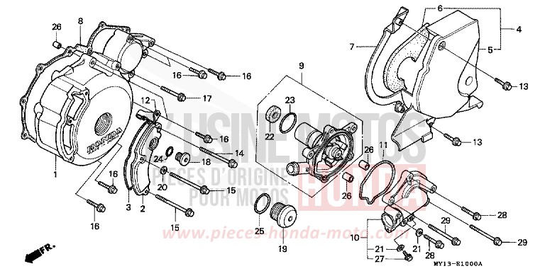KURBELGEHAEUSEDECKEL, L./ WASSERPUMPE von Africa Twin 750 SCHWARZ (NH1) von 1993